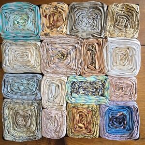 Vintage Dreamweavers Handmade Silk Tie Pillow Cover with Hand-Rolled Roses Blues